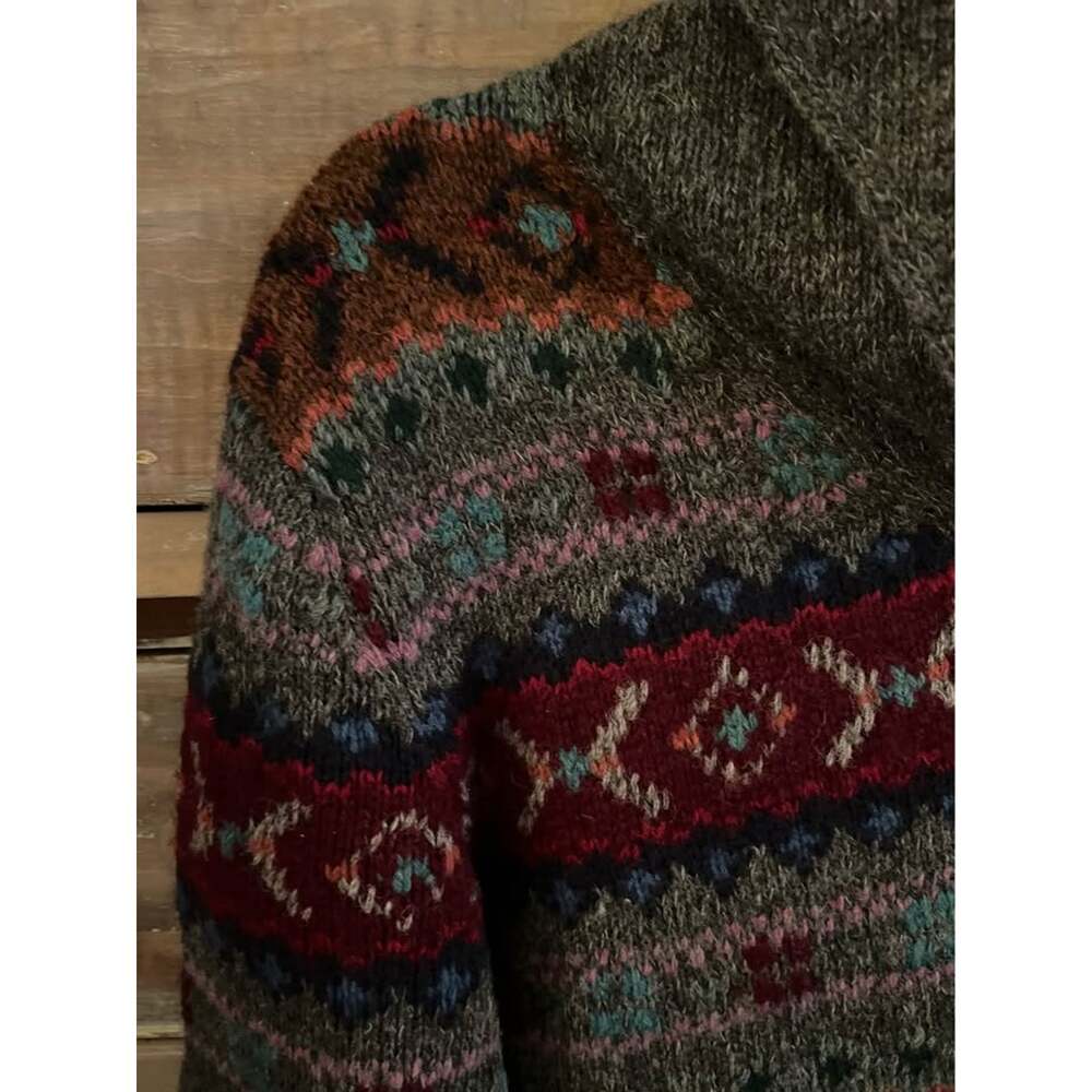 Vintage 90s Ralph Lauren Hand Knit Fair Isle Cardigan Wool Cashmere Rare Archive - Picture 3 of 10